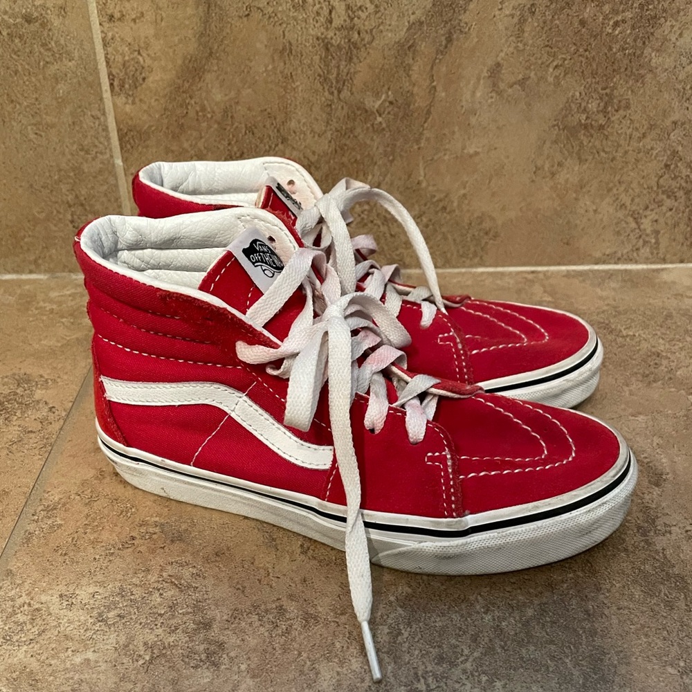 Red Kids Vans Sk8 Hi shoes